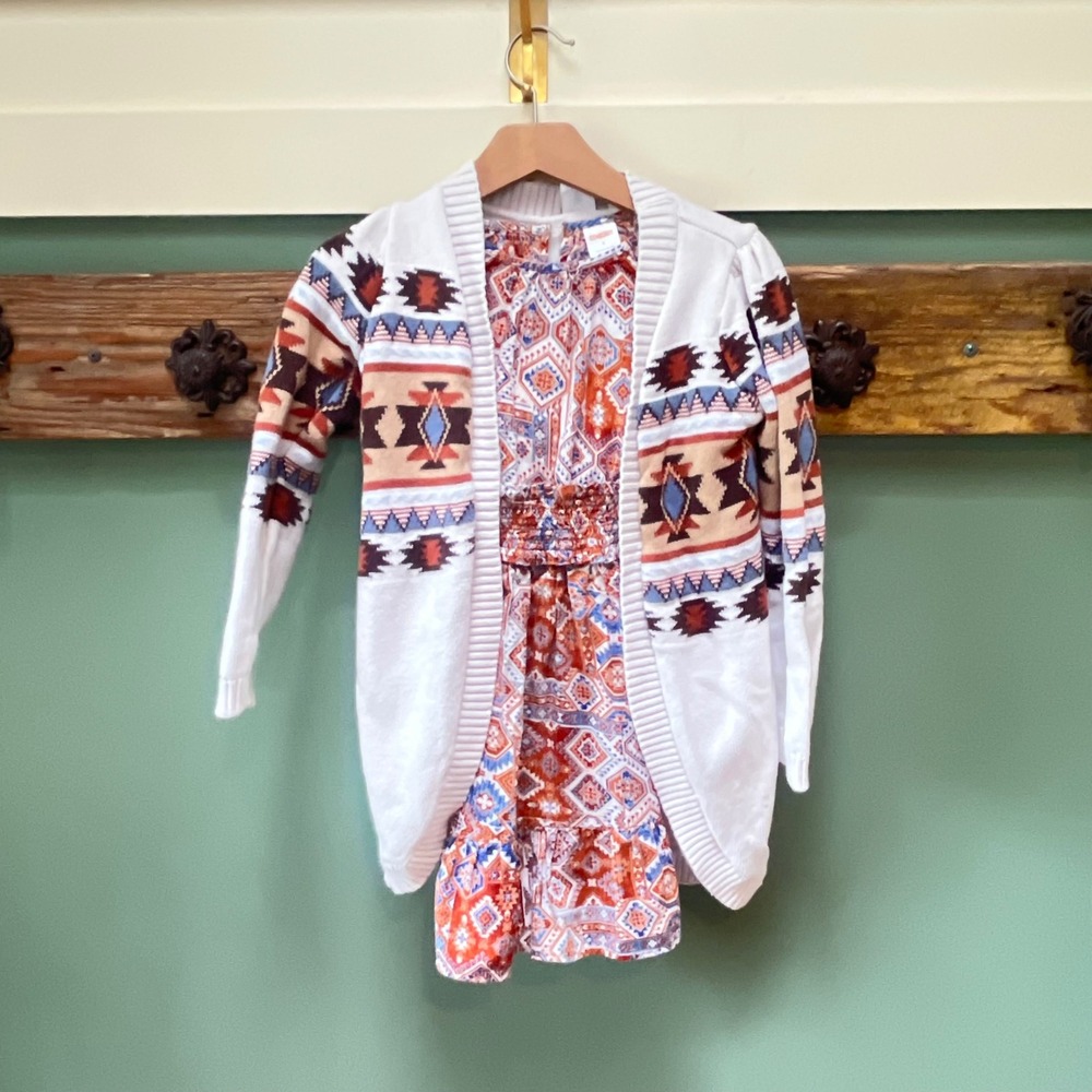 Gymboree Girls‎ Size 6 Southwestern Dress and Cardigan Set Orange Blue White 2pc